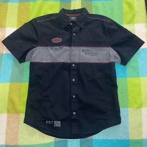 Harley Davidson Motorcycle Black Embroidered Short Sleeve Button Shirt